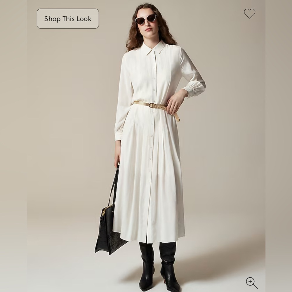 J.Crew Drapey Pleated Shirtdress Midi;  Ivory 6 NWT